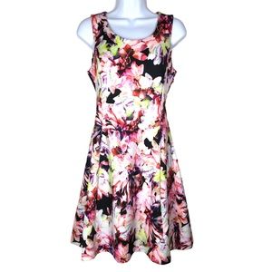 Worthington | Floral Scuba Fit & Flare Pleated Sleeveless Dress